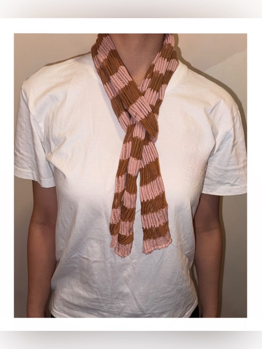 Collection Eighteen Pink and Brown Ribbed Knit Scarf